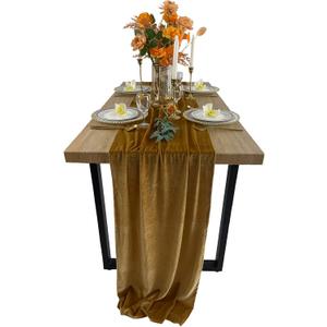Luxurious Velvet Table Runner, 10ft Wedding Reception Decorations, 20x120inch Soft Velvet Fabric, Table Linen Overlay, Wedding Table Runners (Gold, 20x120inch)