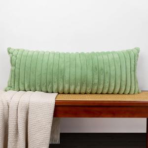 Faux Fur Lumbar Pillow Cover 14 x 36 inch, Sage Green Throw Pillow Cover Luxurious Soft Couch Cover Case Home Decor for Sofa Bed Living Room, ONLY 1 Cover