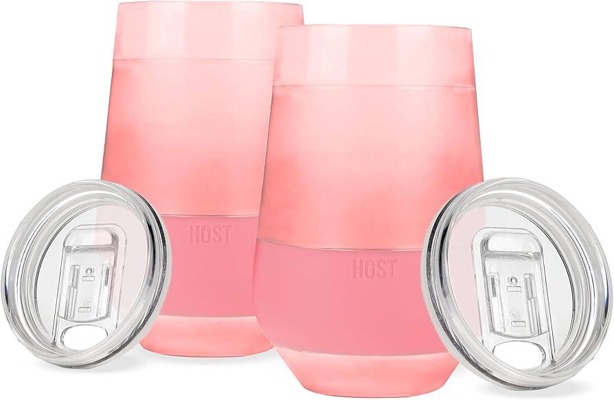 Host Freeze XL Double Wall Insulated Stemless Wine Glasses with Lids, Freezable Tinted Travel Beverage Cups, On the Go Chiller Tumblers, Outdoor Gifts for Women, Moms, 12 oz, Set of 2, Pink Blush