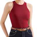 SUUKSESS Women Padded Cotton Ribbed Tank Tops 2025 High Neck Racerback Basic Tops (Large, Wine Red)