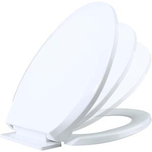 Renovators Supply Manufacturing White Plastic Soft Close Toilet Seat Elongated Slow Close Toilet Seat With Adjustable Mounting Hardware 