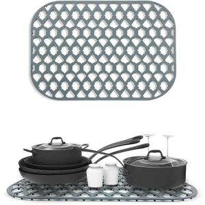 Sink Protectors for Kitchen Sink 13x11 &16x12 & 18x16 & 19x14 & 21x16 & 22x13 & 24x13 & 25x16 & 26x14 & 28x14 & 30x16, Silicone Sink Mat Grid (16.8"x12.6")