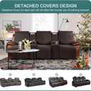 Ruaozz Waterproof Recliner Sofa Cover with Console Non-Slip Couch Covers for Reclining Couches Pet Cover for Double Recliner Sofa Cover with Elastic Straps for Kid Dogs Pets (Chocolate, 3 Seater)