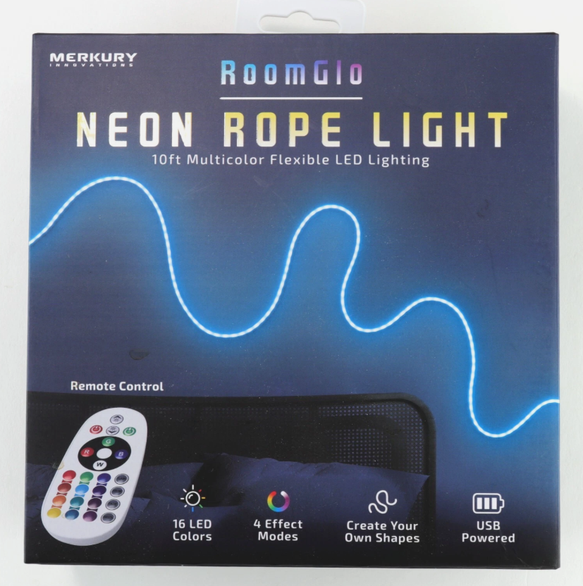 Merkury RoomGlo 10ft Neon Rope Light 16 color Flexible LED Lighting w/ Remote