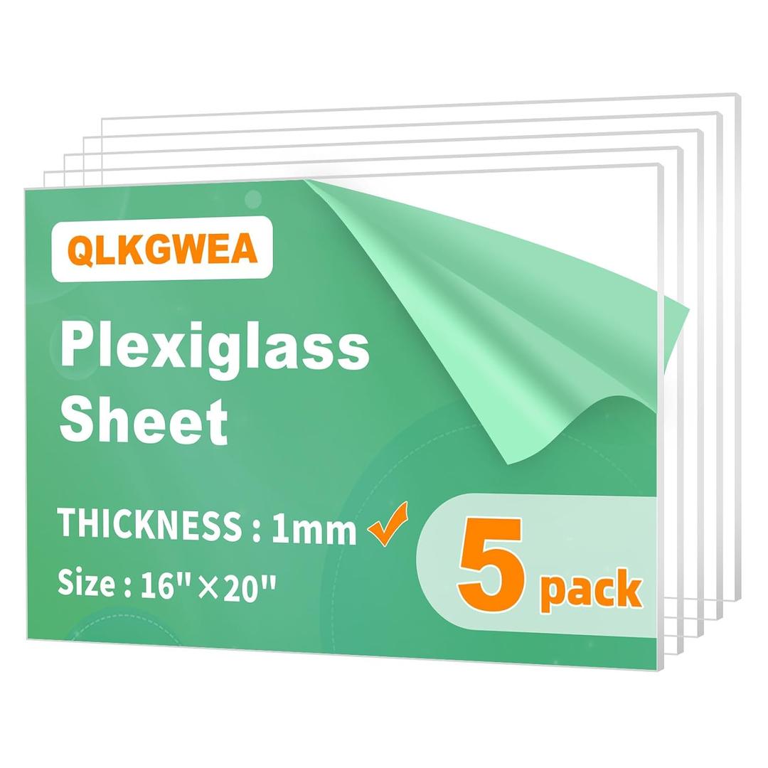 5 Pack 16×20" Plexiglass Sheets 0.04" Thick,1mm Clear Acrylic Sheet