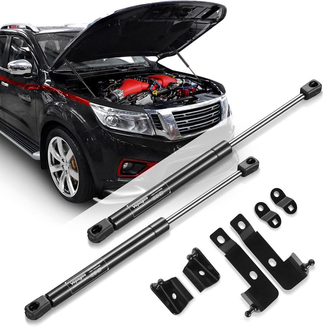 Vepagoo Front Bonnet Hood Shock Rod Kit Compatible with Nissan Navara Frontier D40 Pathfinder Xterra 2004-2018, Lift Supports Gas Charged Struts Spring Dampers, 2Pcs