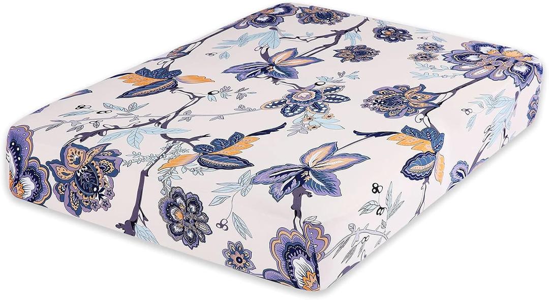 Hyha Printed Couch Cushion Covers, Floral Sofa Covers Washable for 2 Cushion Couch, Stretch Pattern Outdoor Cushion Covers for Patio Furniture with Elastic Bottom(Medium, Vintage Flower)