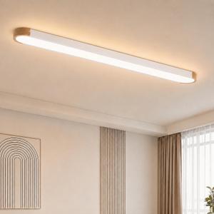 Qcyuui 4FT Wood Flush Mount Ceiling Light, 5CCT, 3000K-6000K, White
