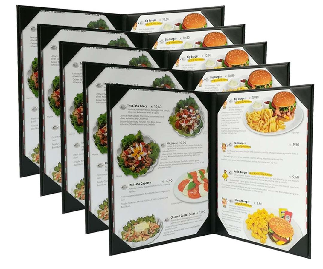5 pcs of Restaurant Menu Covers Holders 8.5" X 11" Inches, Double View,Sold by Case,with Clear PVC Sheets for Paper Protection