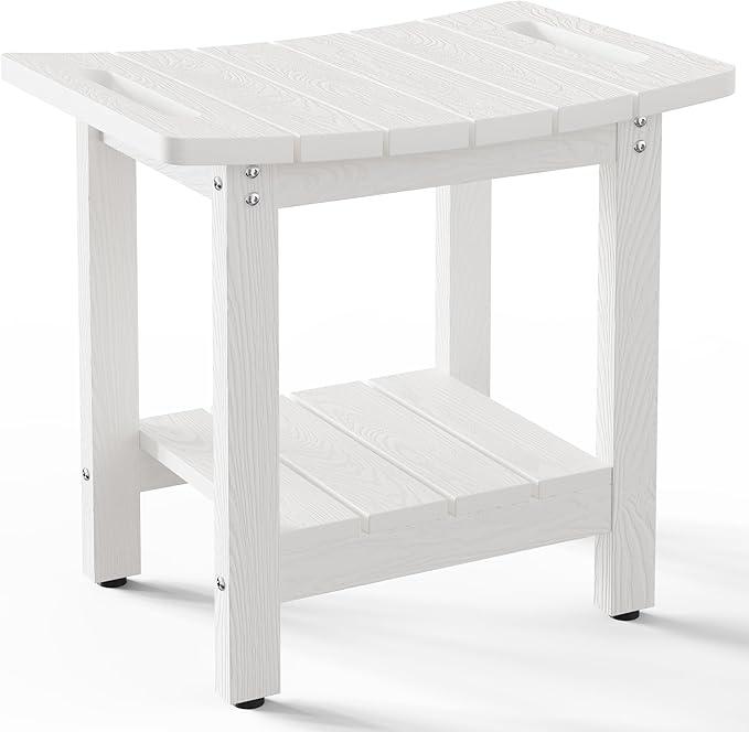HIPS Shower Benches for Inside Shower, Shower Stool with Space-Efficient Storage Shelf, Waterproof Shower Chair Seat for Spa Bathroom, White