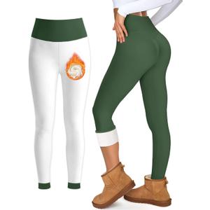 Blue Breath Fleece Lined Leggings Women-Tummy Control High Waisted Workout Thermal Warm Soft Yoga Pants (Green, L)