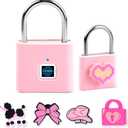 UMIKSMART Fingerprint Padlock with Silicone Protective Cover & Charm, Smart Keyless Padlock for School Locker, Gym Locker, Backpack and Travel Bag, Gift for Kids, Teens and FriendsSweet Pink Set