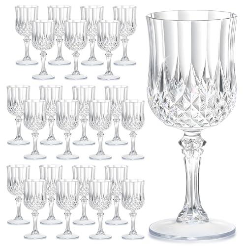 HTTBEIZI 7OZ Plastic Wine Glasses, Disposable Goblets Drinking Glasses Crystal Vintage Water Cups Unbreakable Champagne for Wedding, Parties, Valentine’s Day (24, Clear)