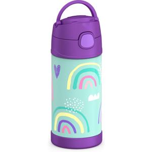 THERMOS FUNTAINER Water Bottle with Straw - 12 Ounce - Kids Stainless Steel Vacuum Insulated Water Bottle with Lid, Rainbows