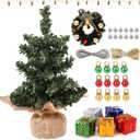 FOIMAS Mini Christmas Tree for Dollhouse Decoration,7.8 Inch Miniature Artificial Christmas Tree with Fake Lights Xmas Ball Wreath Ornament for Xmas Dollhouse Craft Decor Supply
