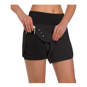 Ksmien Women's 2 in 1 Running Shorts - Lightweight Athletic Workout Gym Yoga Shorts Liner with Phone Pockets, Size Small