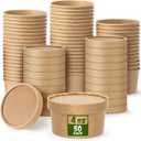 Fulmoon 50 Pack 4 oz Paper Soup Containers with Lids, Disposable Kraft Paper Soup Cups Ice Cream Bowls Food Storage with Lids, Microwavable and Freezer(Brown)