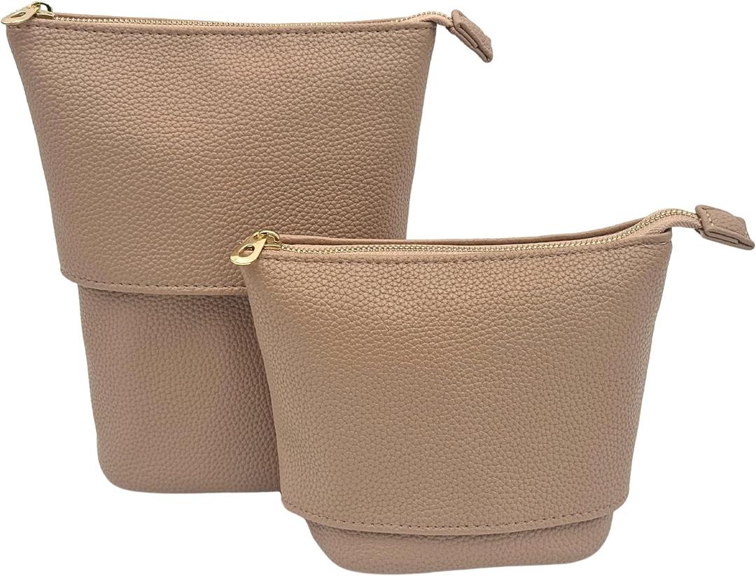 JAZD Convertible Travel Makeup Brush Bag, Stand-Up Brush Holder Pouch For Easy Access, Cosmetic Case Organizer (BEIGE)