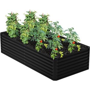 8x4x2FT Galvanized Raised Garden Bed,Planter Raised Beds-Metal Garden Box,Large Plant for Outdoor Planting, Vegetables BedFlower,herb-Black