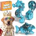 Dog Toys for Aggressive Chewers: Gift Box with 3 Pack Indestructible Dog Toy, Bacon Flavored Big Tough Chew Bones for Medium Large Breed 25-90lbs to Keep Them Busy, Birthday Holiday Dog Gift (Sea-blue)