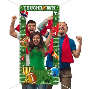 Lofaris Football Picture Frame Banner 35.4x70.8in, Touchdown Photo Booth Backdrop, Sports Theme Party Decoration, Game Day Birthday Party Supplies