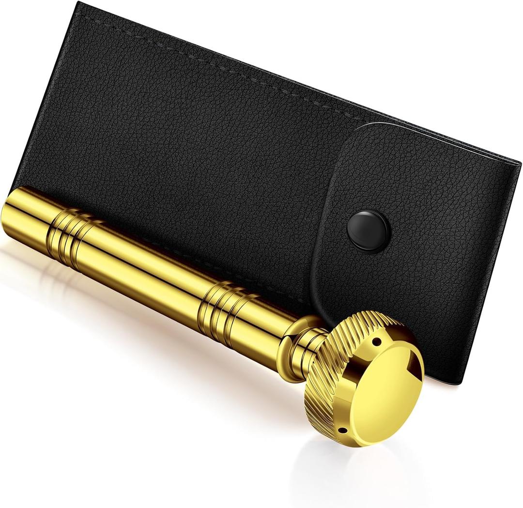 Vesici Christian Pocket Holy Water Sprinkler with Leather Carrying Case Religious Pocket Aspergillum Stainless Steel Holy Water Container Dispenser, 5 Inches(Gold)