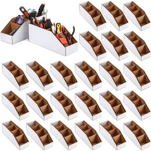 30 Pack Cardboard Storage Parts Bins Boxes with Dividers 12 x 4 x 4.5 Inch Small Parts Bins Organizers Bulk for Shelves Stem Project Online Store Inventory Garage Organization
