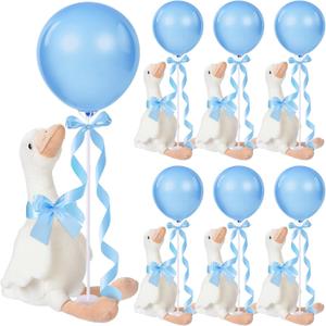 Chunful 6 Set Blue One Silly Goose 1st Birthday Decoration 11.8 Inch Soft Goose Stuffed Animal Baby Shower Centerpieces Swan Stuffed Animal with Balloon Table Decor for Wedding Gift Party Favor