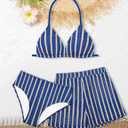 Girls Swimsuit 3 Piece Bathing Suit Criss Cross Bikini Set Girls' Swimwear with Shorts 7-16T (Blue)