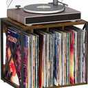 Vinyl Record Storage,Vinyl Record Holder Up to 80-100 Albums,4-Compartment Record Player Stand for Magazine,Book,CD,Files,Albums (12.2"D x 16.14"W x 14.3"H, Brown)