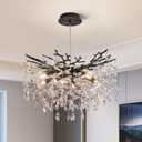 Modern Tree Branch Crystal Chandelier Luxury Blacl Crystal Pendant Lighting 23.6" Contemporary 8-Light Chandeliers for Dining Room Kitchen Bedroom Living Room