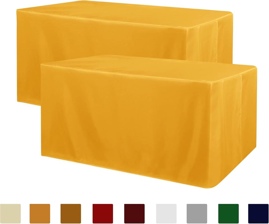 Obstal 2 Pack Table Clothes for 4 Foot Rectangle Tables - Water Resistant Washable Fabric Polyester Rectangle Table Cover Protector for Wedding, Banquet and Trade Shows, 48L x 24W x 30H Inches, Yellow