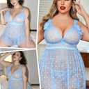 Avidlove Plus Size Lingeire for women Lace Babydoll Mesh Chemise Sexy Nightwear Sheer Nightie with Lace Up Bows, 20W
