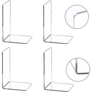 CY craft 4 Pieces Bookends, Clear Acrylic Bookends for Shelves, Heavy Duty Book Ends and Desktop Organizer, Book Stopper for Books/Movies/CDs,7.3x4.8x4.8 inch