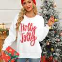 KIDDAD Christmas Sweatshirts for Women Glitter Patch Merry Christmas Letter Print Sweater Embroidered Striped Pullover Tops (White, XL)