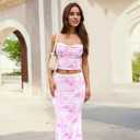 Women High Stretchy Adjustable Strap Backless Floral Two Piece Maxi Skirt Set Summer Outfits 2026 (Pink, S)