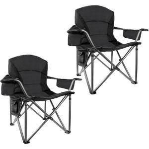 Heavy Duty Folding Camping Chair, 500LBS Capacity, Oversized Padded Outdoor Chair with Cooler Bag and Cup Holder, for Camping, Fishing, Beach (2, Black), 24.8 Inches X 24.8 Inches X 41.34 Inches