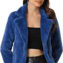Allegra K Women's Cropped Faux Fur Jacket Lapel Cardigan Shrug 2024 Winter Fluffy Faux Fur Coat (Large, Royal Blue)