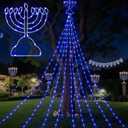 11.5ft Hanukkah Menorah Lights Outdoor Decor Hanukkah Waterfall Lights Blue Menorah LED Extension Cord USB Powered for Tree Yard Window Door Patio Wall Porch Chanukah Party Decorations
