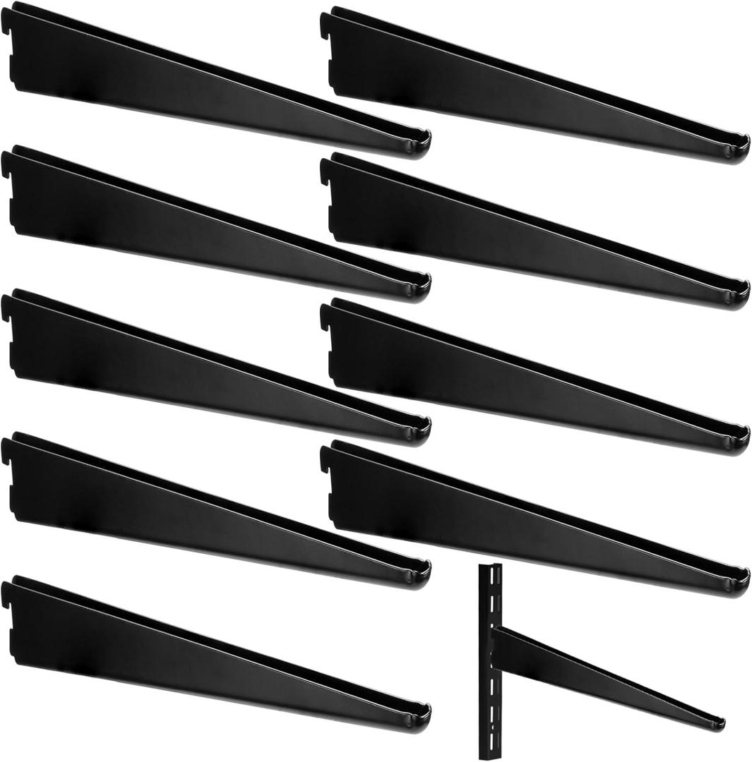 10 Pack Adjustable Shelf Brackets for Double Track System Closet Organization Heavy Duty Wire Shelf Brackets (Black,7 Inches)