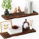 Solid Wood Live Edge Floating Shelves Set of 2 – 24" Rustic Wall Shelf with Hidden Bracket System, Wall Mounted Shelves for Bathroom, Kitchen, Living Room, Bedroom (Walnut)