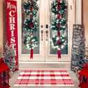 Christmas Rugs Red and White Plaid, 28 x 43 Inches Area Rug Outdoor Indoor Front Porch Doormat Cotton Hand-Woven Layered Door Mats for Entryway Patio Entryway Laundry Bedroom Living Room