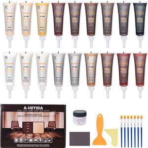 Wood Furniture Repair Kit - 18 Colors Wood Filler Hardwood Laminate Vinyl Floor Repair Kit Wood Putty Cabinet Touch Up Kit - Cover Scratches, Stains, Holes for Table, Door, Veneer, Cherry, Walnut