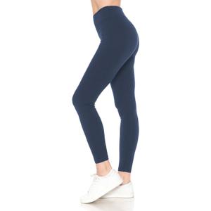 Leggings Depot Women's High Waisted Cotton Leggings - 28" Yoga Full Length - Soft Breathable 3" Wide Waistband Pants, Yoga Navy, X-Small