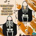 2 x 2PCS Halloween Glow-in-the-Dark Skeleton Apron Couples Cooking Aprons, Luminous Cosplay Costumes for Adults, Family, Teacher, Group, Women, School Party Supplies Decorations (Black, S)