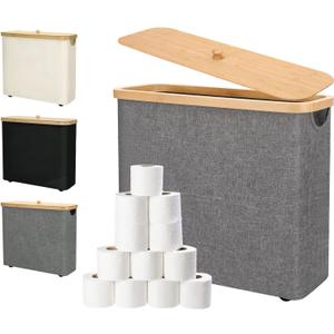 Toilet Paper Storage 30L - Waterproof Toilet Paper Basket with Bamboo Lid and Handle, Bathroom Organizer