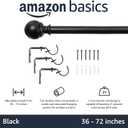 Amazon Basics Adjustable Curtain Rod for Windows with Round Finials, 1-Inch Rod, 36" to 72", Black, 1-Pack