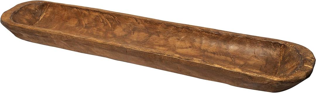 Decorative Wooden Dough Bowl Decor Approx 30 Inch, Hand Carved Rustic Wood Long Dough Bowl, Large Carved Dough Bowl, Long Wooden Bowl, Bread Shaped Bowl Wooden Large Dough Bowl Centerpiece Made in USA (Waxed / Brown)