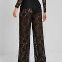GORGLITTER Women's Lace Pants Sheer Mesh Wide Leg Pants See Through High Waist Going Out Grunge Trousers Black Medium