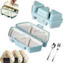 6-in-1 Onigiri Mold, Triangle Sushi Mold Rice Ball Maker with Stainless Steel Spoon & Fork, Once Quickly Make 6 Rice Balls, Easy to Store Carry and Clean (Blue)